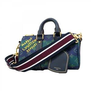 Louis Vuitton Monogram Heritage Keepall Bandouliere 25 Handbag M25786 Blue St...